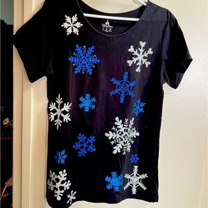 Disney Park Snowflake Glitter Print with Jeweled Mickey Heads T-Shirt Size Large